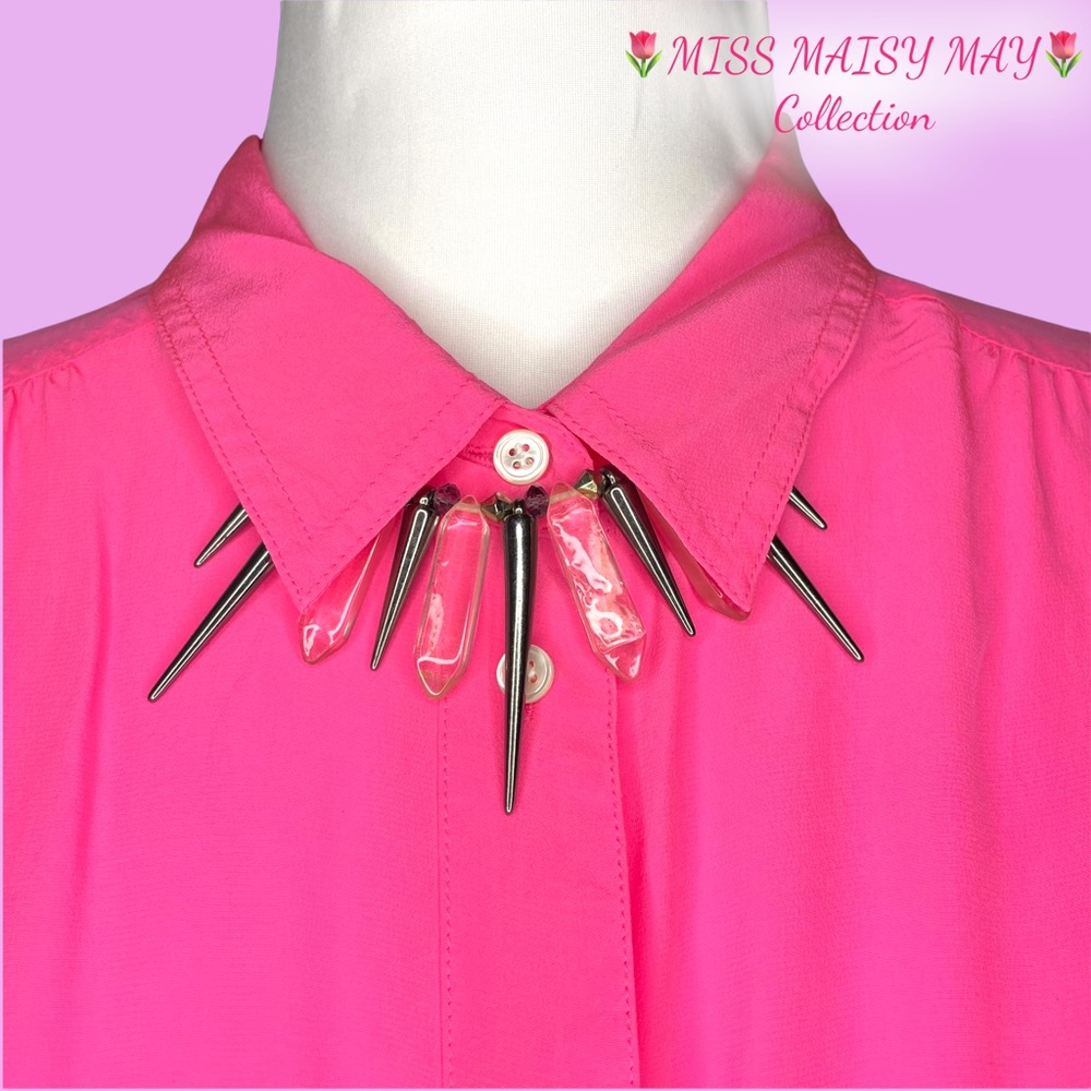 🌷Fall 2026 Sale: J. Crew 100%SILK, Hot Pink, Sz 12, Eye catching Button-up top